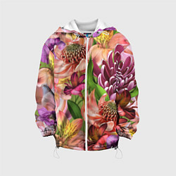 Куртка с капюшоном детская Райские цветы, цвет: 3D-белый