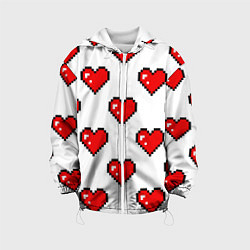 Куртка с капюшоном детская Сердца в стиле пиксель-арт, цвет: 3D-белый