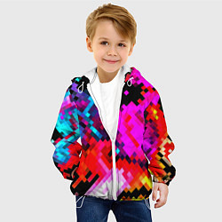 Куртка с капюшоном детская Pixel neon mosaic, цвет: 3D-белый — фото 2