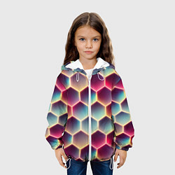 Куртка с капюшоном детская Неоновый гексагон, цвет: 3D-белый — фото 2