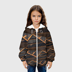 Куртка с капюшоном детская Объёмные оранжевые линии и серые фигуры, цвет: 3D-белый — фото 2