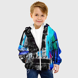 Куртка с капюшоном детская Абстракция, черно-синие цвета, от нейросети, цвет: 3D-белый — фото 2