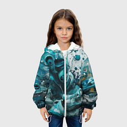 Куртка с капюшоном детская Абстрактные голубые брызги краски, цвет: 3D-белый — фото 2