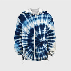 Куртка с капюшоном детская Эффект тай дай - размытый синий узор, цвет: 3D-белый