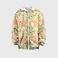 Куртка с капюшоном детская Птицы и цветы, цвет: 3D-белый
