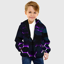 Куртка с капюшоном детская Неоновые соты с подсветкой, цвет: 3D-черный — фото 2