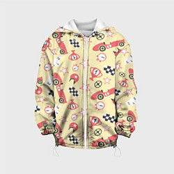 Куртка с капюшоном детская Гоночные машинки с кубками, цвет: 3D-белый