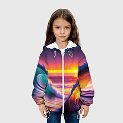 Куртка с капюшоном детская Волны на закате, цвет: 3D-белый — фото 2