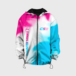 Куртка с капюшоном детская Counter Strike 2 neon gradient style: надпись, сим, цвет: 3D-черный