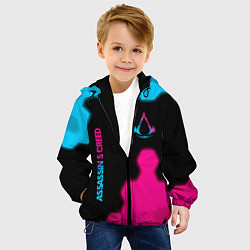 Куртка с капюшоном детская Assassins Creed - neon gradient: надпись, символ, цвет: 3D-черный — фото 2
