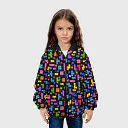 Куртка с капюшоном детская Тетрис лего паттерн, цвет: 3D-черный — фото 2