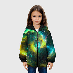 Куртка с капюшоном детская Небула в космосе в зеленых тонах - нейронная сеть, цвет: 3D-черный — фото 2