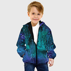Куртка с капюшоном детская Абстракция: неоновые огни подводного мира, цвет: 3D-черный — фото 2