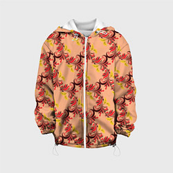 Куртка с капюшоном детская Абстрактный винтажный растительный орнамент, цвет: 3D-белый