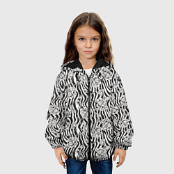 Куртка с капюшоном детская Декоративные цветы на фоне зебры, цвет: 3D-черный — фото 2