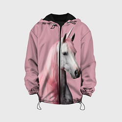 Куртка с капюшоном детская Единорог розовая грива, цвет: 3D-черный