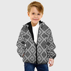 Куртка с капюшоном детская Геометрический узор черно белые ромбы, цвет: 3D-черный — фото 2