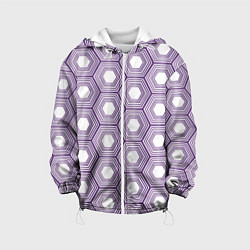 Куртка с капюшоном детская Шестиугольники фиолетовые, цвет: 3D-белый