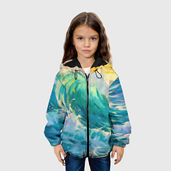 Куртка с капюшоном детская Нарисованные волны моря, цвет: 3D-черный — фото 2
