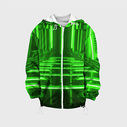 Куртка с капюшоном детская Зеленые световые объекты, цвет: 3D-белый