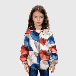 Куртка с капюшоном детская Белые синие красные плитки, цвет: 3D-черный — фото 2