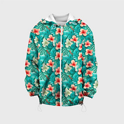 Куртка с капюшоном детская Летние цветочки паттерн, цвет: 3D-белый