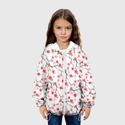 Куртка с капюшоном детская Акварельные цветы сакуры паттерн, цвет: 3D-белый — фото 2
