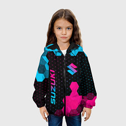 Куртка с капюшоном детская Suzuki - neon gradient: надпись, символ, цвет: 3D-черный — фото 2