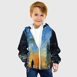 Куртка с капюшоном детская Нарисованный человеческий силуэт на фоне города, цвет: 3D-белый — фото 2