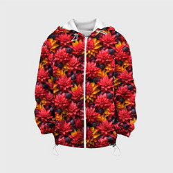 Куртка с капюшоном детская Красные объемные цветочки, цвет: 3D-белый