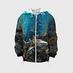 Куртка с капюшоном детская Механическая акула, цвет: 3D-белый