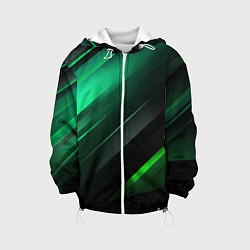 Куртка с капюшоном детская Black green abstract, цвет: 3D-белый