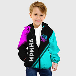 Куртка с капюшоном детская Ирина и неоновый герб России: надпись, символ, цвет: 3D-черный — фото 2