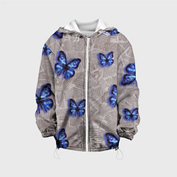 Куртка с капюшоном детская Газетные обрывки и синие бабочки, цвет: 3D-белый