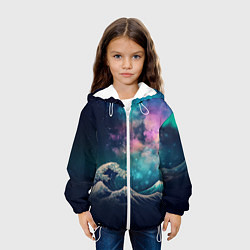 Куртка с капюшоном детская Космическая Большая волна в Канагаве, цвет: 3D-белый — фото 2