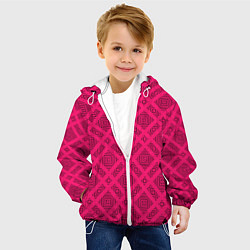 Куртка с капюшоном детская Малиновый с черным геометрический узор, цвет: 3D-белый — фото 2