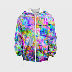 Куртка с капюшоном детская Яркий неоновый абстрактный Glitch, цвет: 3D-белый