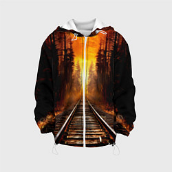Куртка с капюшоном детская Железная дорога на закате, цвет: 3D-белый