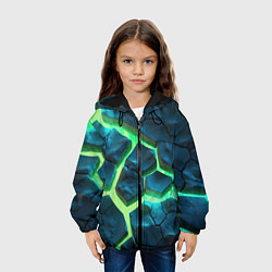 Куртка с капюшоном детская Яркий зеленый разлом плит, цвет: 3D-черный — фото 2