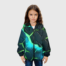 Куртка с капюшоном детская Зеленое неоновое свечение из зеленых плит, цвет: 3D-черный — фото 2