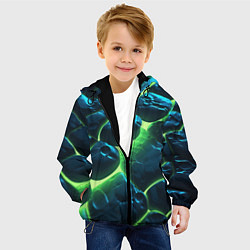 Куртка с капюшоном детская Разлом зеленых плит с неоном, цвет: 3D-черный — фото 2