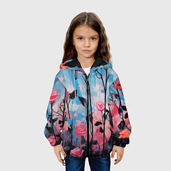 Куртка с капюшоном детская Цветочная аура, цвет: 3D-черный — фото 2