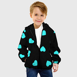 Куртка с капюшоном детская С голубыми сердечками на черном, цвет: 3D-черный — фото 2