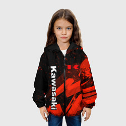 Куртка с капюшоном детская Кавасаки - красные брызги, цвет: 3D-черный — фото 2