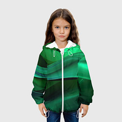 Куртка с капюшоном детская Зеленые абстрактные волны, цвет: 3D-белый — фото 2