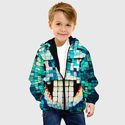 Куртка с капюшоном детская Смайлик из бирюзовой мазайке, цвет: 3D-черный — фото 2