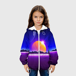 Куртка с капюшоном детская Mountains - sun - space - vaporwave, цвет: 3D-белый — фото 2