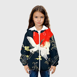 Куртка с капюшоном детская Кимоно с японскими журавлями, цвет: 3D-белый — фото 2