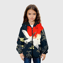 Куртка с капюшоном детская Кимоно с японскими журавлями, цвет: 3D-черный — фото 2