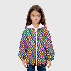 Куртка с капюшоном детская Цветные клетки искажение, цвет: 3D-белый — фото 2
